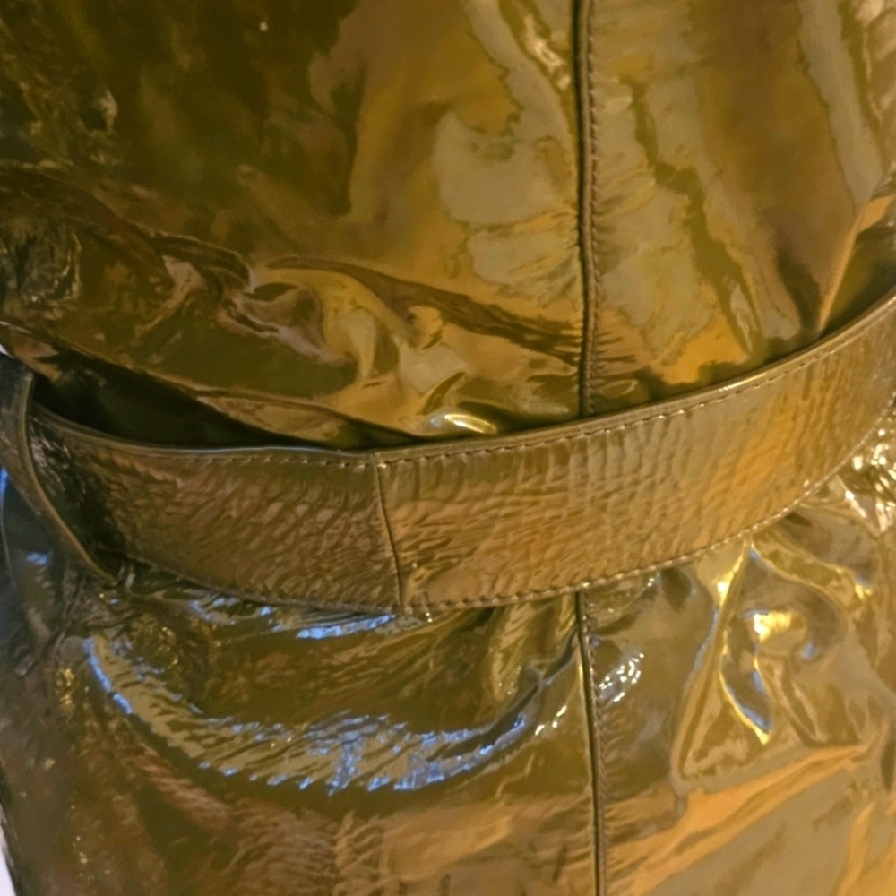 PRADA Italy Rare Women's Olive Green Genuine Patent Leather Coat w Belt Sz 38/S - Picture 9 of 16
